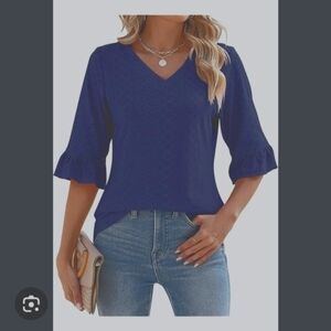 Seg'ments S small women's bell sleeves top cotton 3/4 shirt 100% Cotton